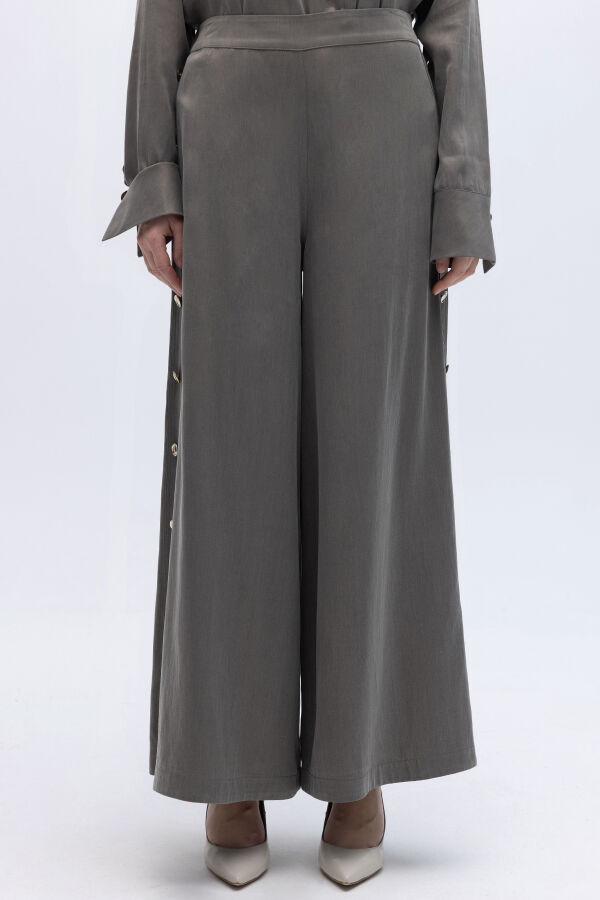 Geniş Paça İpek Keten Pantolon Mink - 3