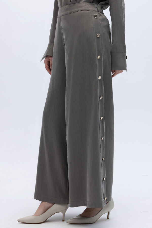 Geniş Paça İpek Keten Pantolon Mink - 4