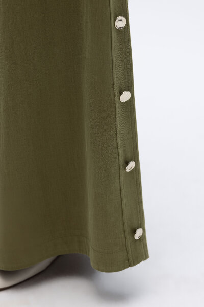 Geniş Paça İpek Keten Pantolon Olive - 3