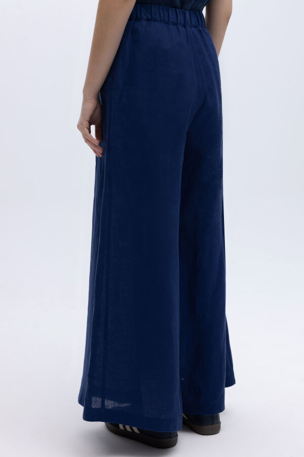 Geniş Paça Keten Pantolon Navy - 5