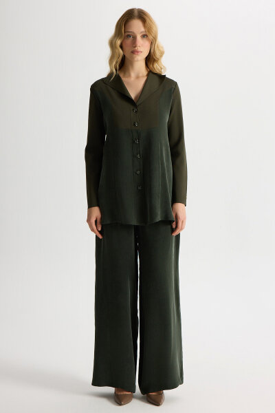 Gizli Patlı Düz Renk Triko Kap Haki - 2