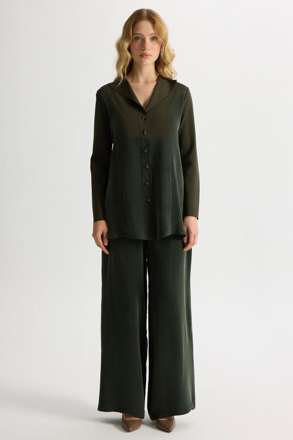 Gizli Patlı Düz Renk Triko Kap Haki - 2