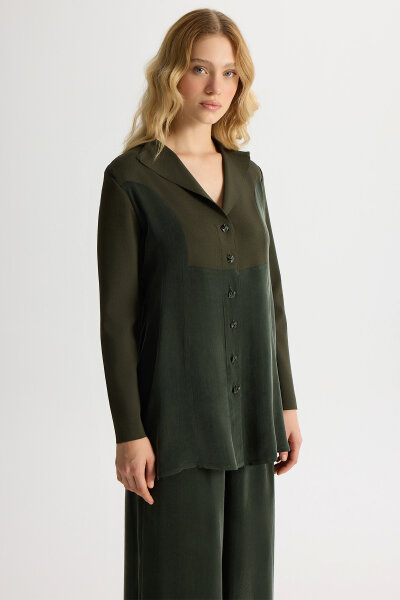 Gizli Patlı Düz Renk Triko Kap Haki - 1