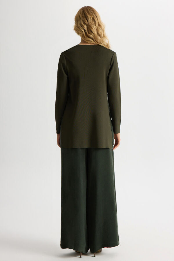 Gizli Patlı Düz Renk Triko Kap Haki - 3