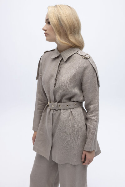 Gizli Patlı Omuz Detaylı Keten Gömlek Stone - 2