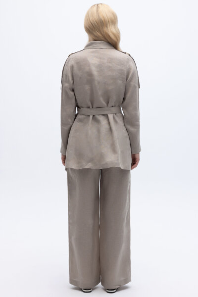 Gizli Patlı Omuz Detaylı Keten Gömlek Stone - 4