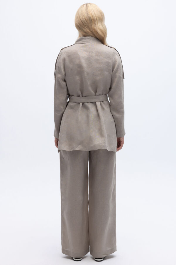 Gizli Patlı Omuz Detaylı Keten Gömlek Stone - 4