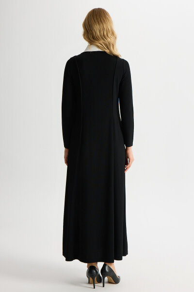 Gömlek Yaka Cep Detaylı Triko Elbise Siyah - 4