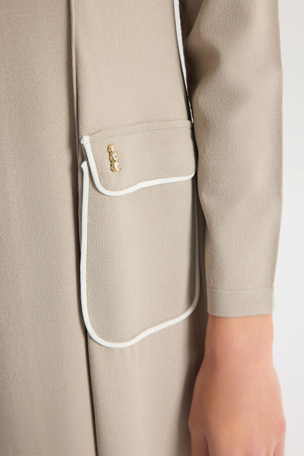 Gömlek Yaka Cep Detaylı Triko Elbise Stone - 2