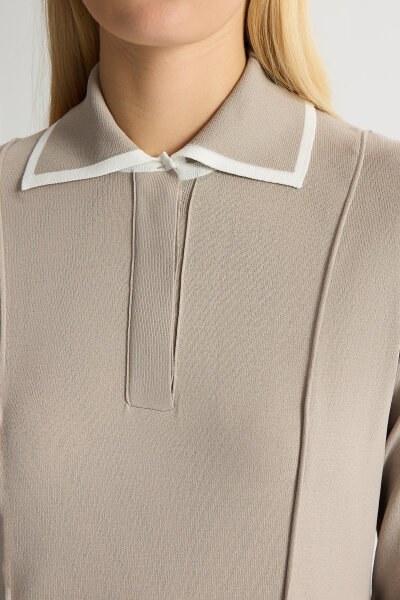 Gömlek Yaka Cep Detaylı Triko Elbise Stone - 3