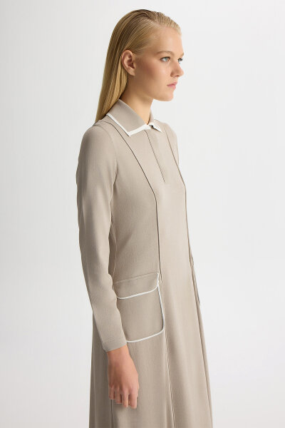 Gömlek Yaka Cep Detaylı Triko Elbise Stone - 5