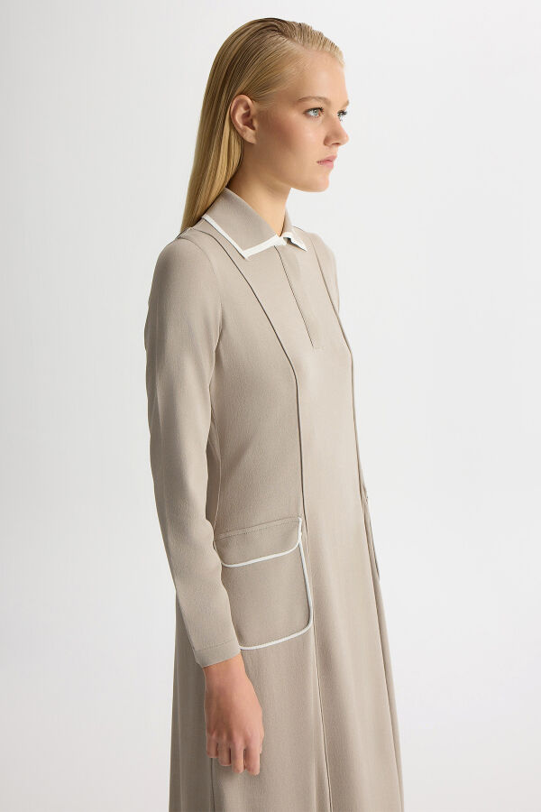 Gömlek Yaka Cep Detaylı Triko Elbise Stone - 5