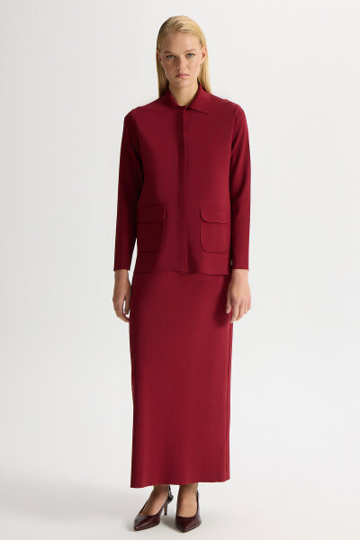 Gömlek Yaka Cepli Elegant Ceket Cherry - MISS DALIDA