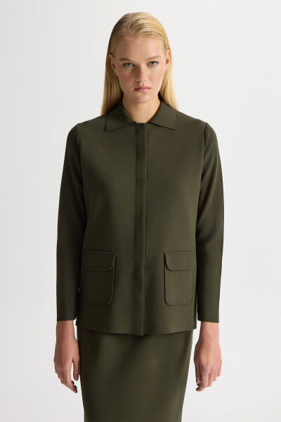Gömlek Yaka Cepli Elegant Ceket Haki 