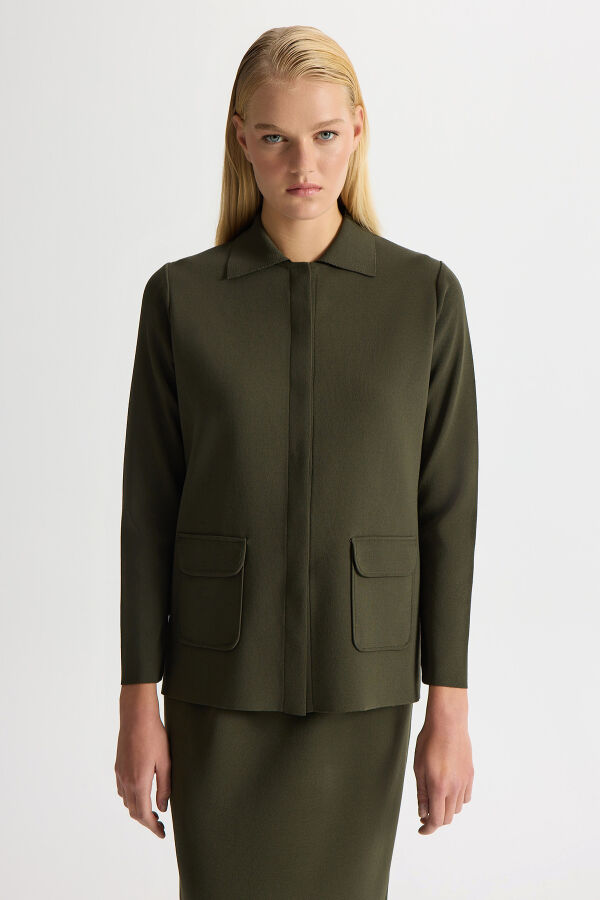 Gömlek Yaka Cepli Elegant Ceket Haki - 1