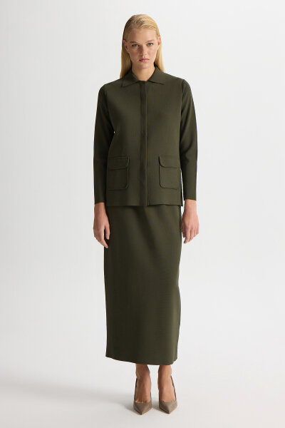 Gömlek Yaka Cepli Elegant Ceket Haki - 3