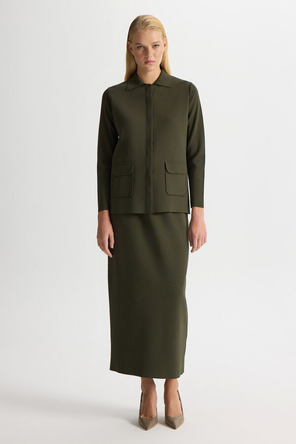 Gömlek Yaka Cepli Elegant Ceket Haki - 3