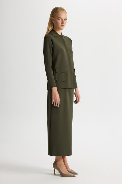 Gömlek Yaka Cepli Elegant Ceket Haki - 4