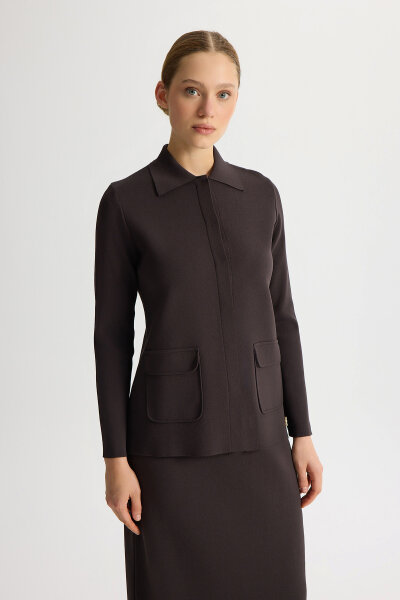 Elegant Shirt Collar Jacket with Pockets - 3