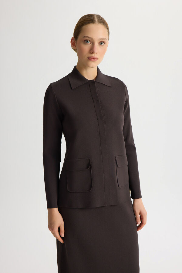 Elegant Shirt Collar Jacket with Pockets - 3