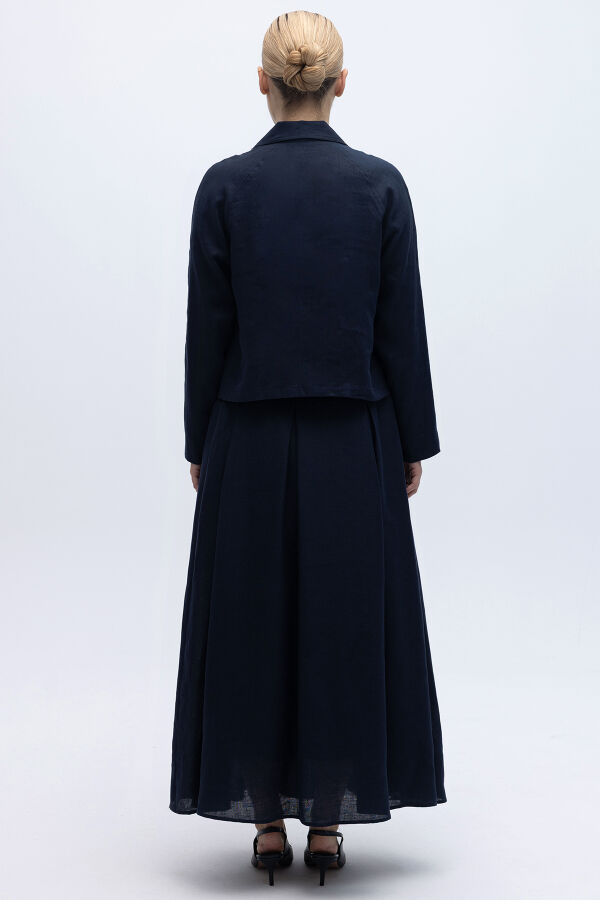 Gömlek Yaka Cepli Keten Ceket Siyah - 3