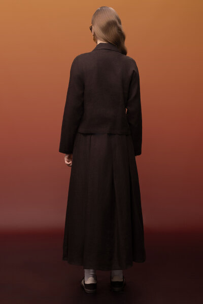 Gömlek Yaka Cepli Keten Ceket Kahverengi - 4