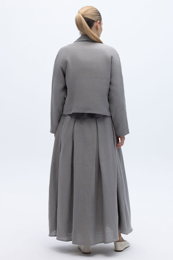 Gömlek Yaka Cepli Keten Ceket Gri - 3