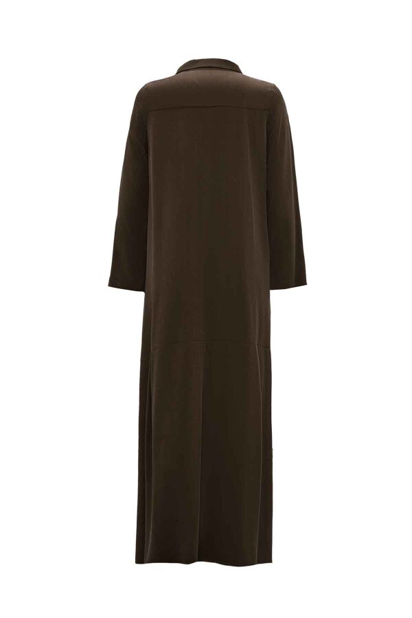 T26K-4002 Gömlek Yaka Cupro Elbise TAUPE - 2