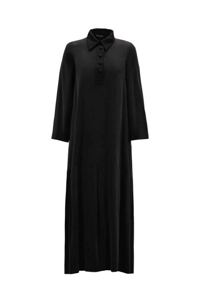 T26K-4002 Gömlek Yaka Cupro Elbise BLACK 
