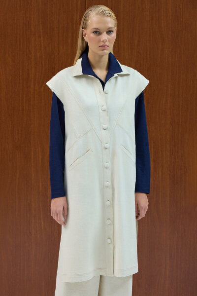 Gömlek Yaka Denim Yelek Ekru - MISS DALIDA