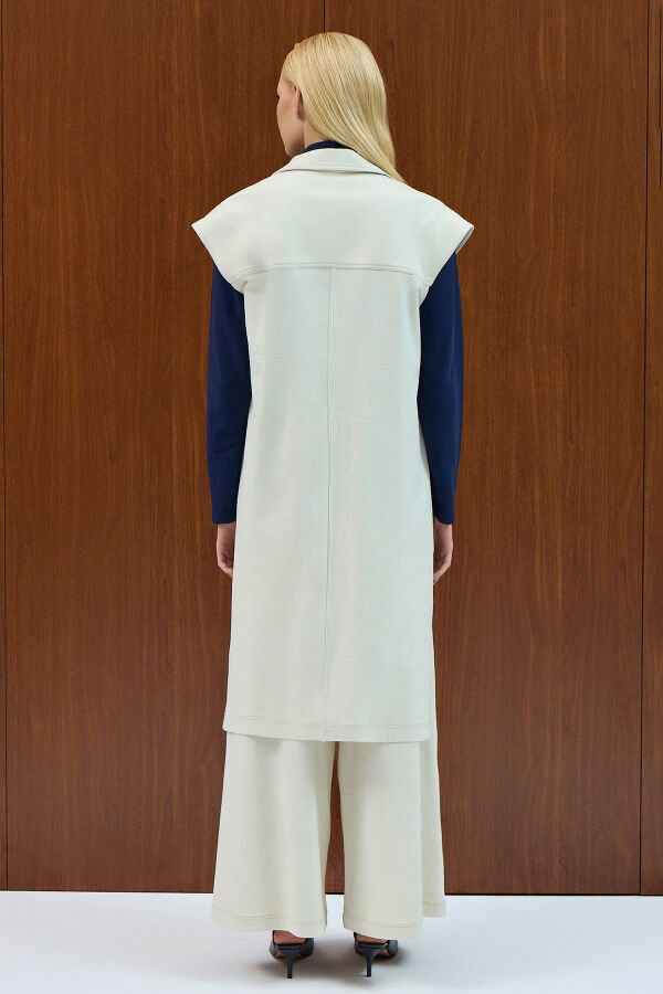 Gömlek Yaka Denim Yelek Ekru - 3