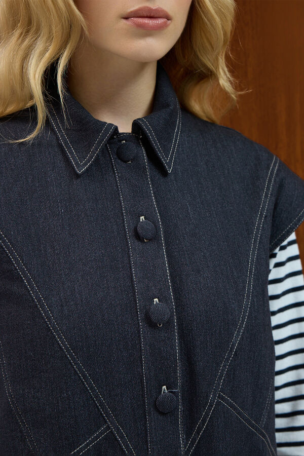 Gömlek Yaka Denim Yelek Siyah - 3