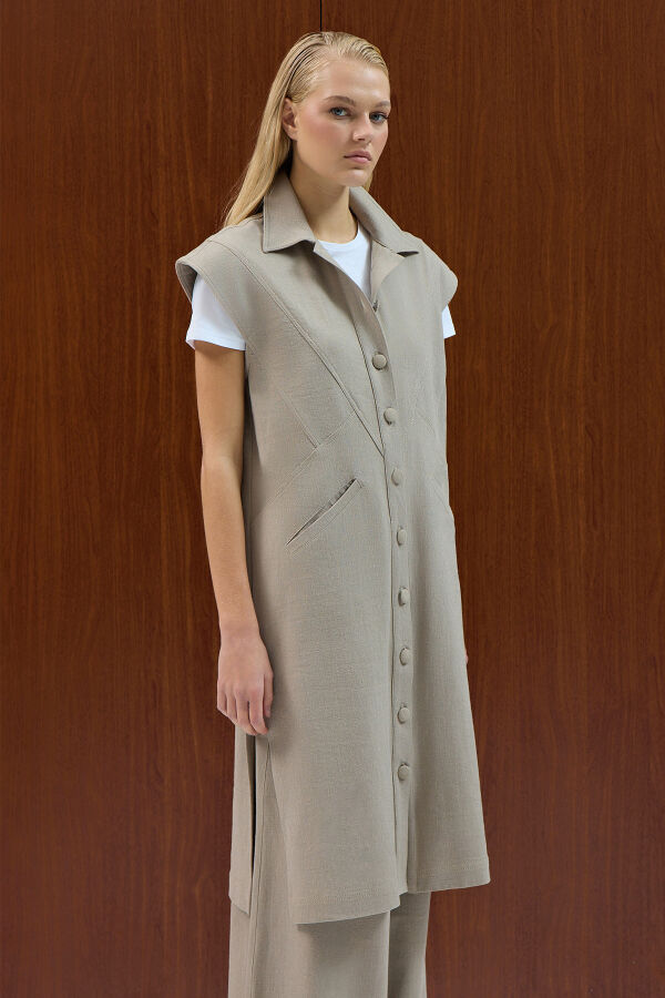 Gömlek Yaka Denim Yelek Stone - 2