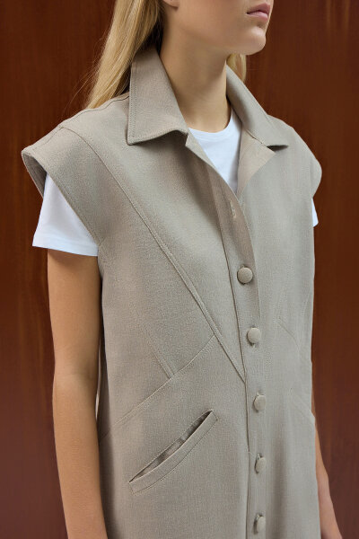 Gömlek Yaka Denim Yelek Stone - 3