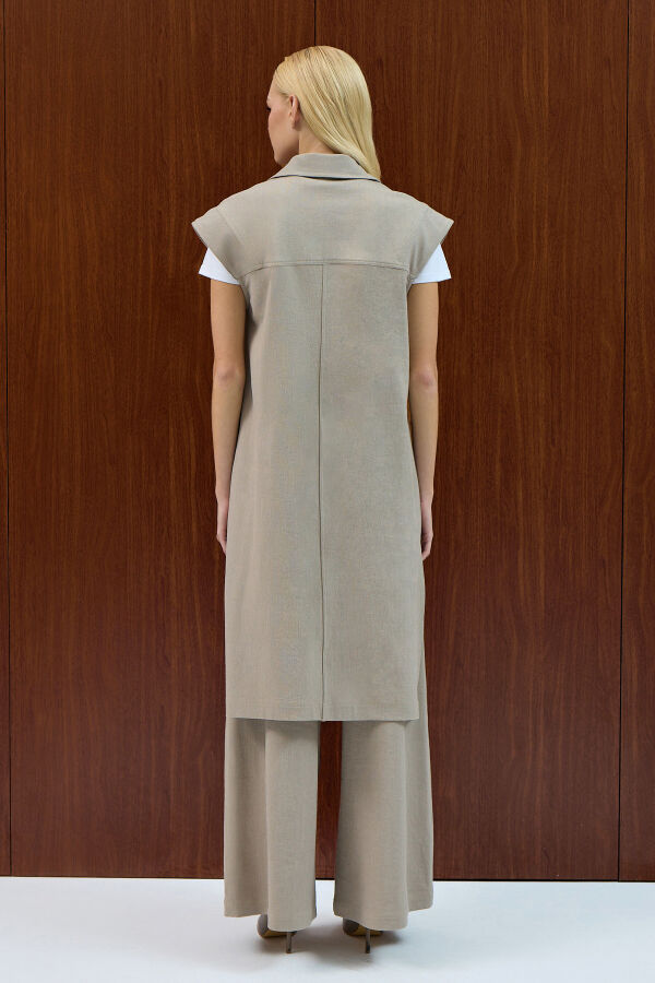 Gömlek Yaka Denim Yelek Stone - 4