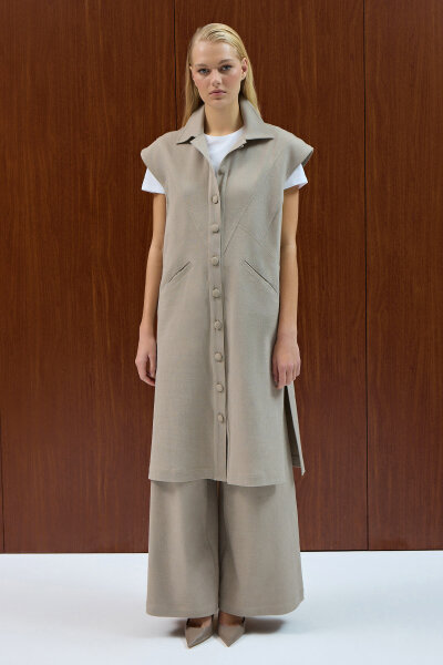 Gömlek Yaka Denim Yelek Stone - MISS DALIDA