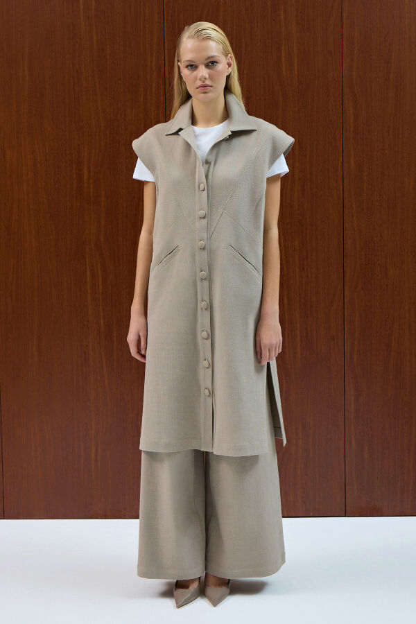 Gömlek Yaka Denim Yelek Stone - 1