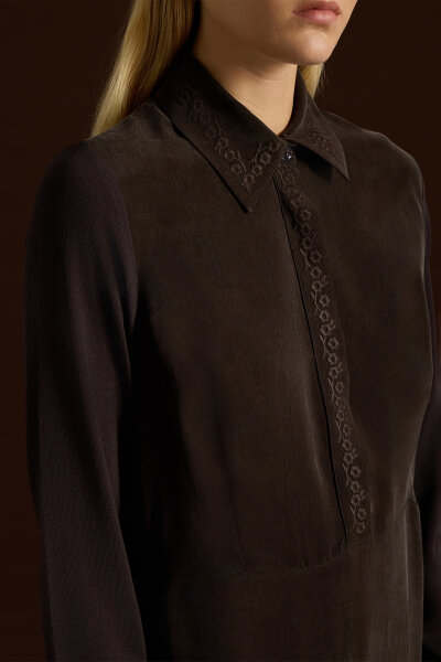Shirt Collar Embroidered Cupro Dress - 3