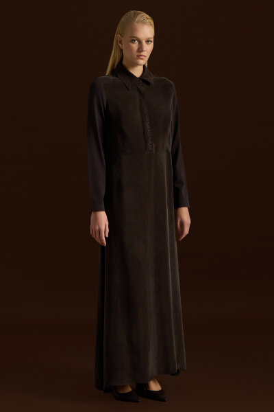 Shirt Collar Embroidered Cupro Dress - 5