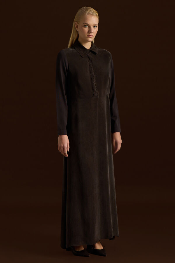Shirt Collar Embroidered Cupro Dress - 5