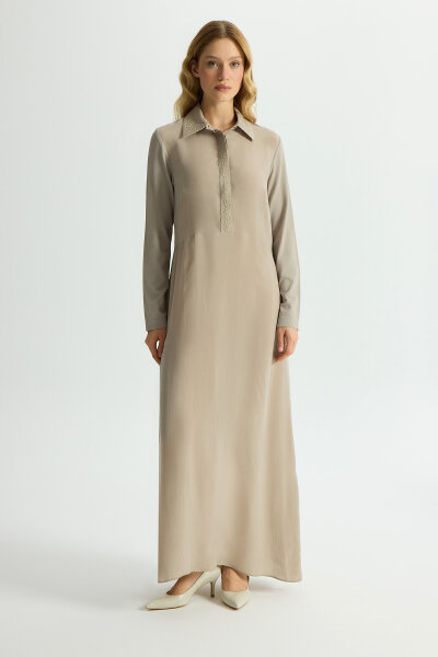 Shirt Collar Embroidered Cupro Dress 