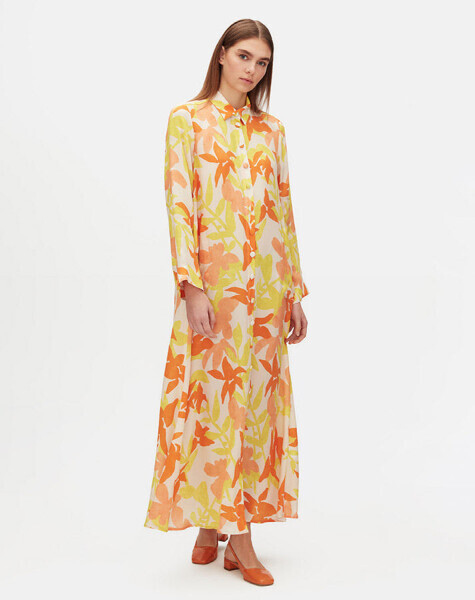 Shirt Collar Colorful Patterned Long Linen Jacket 