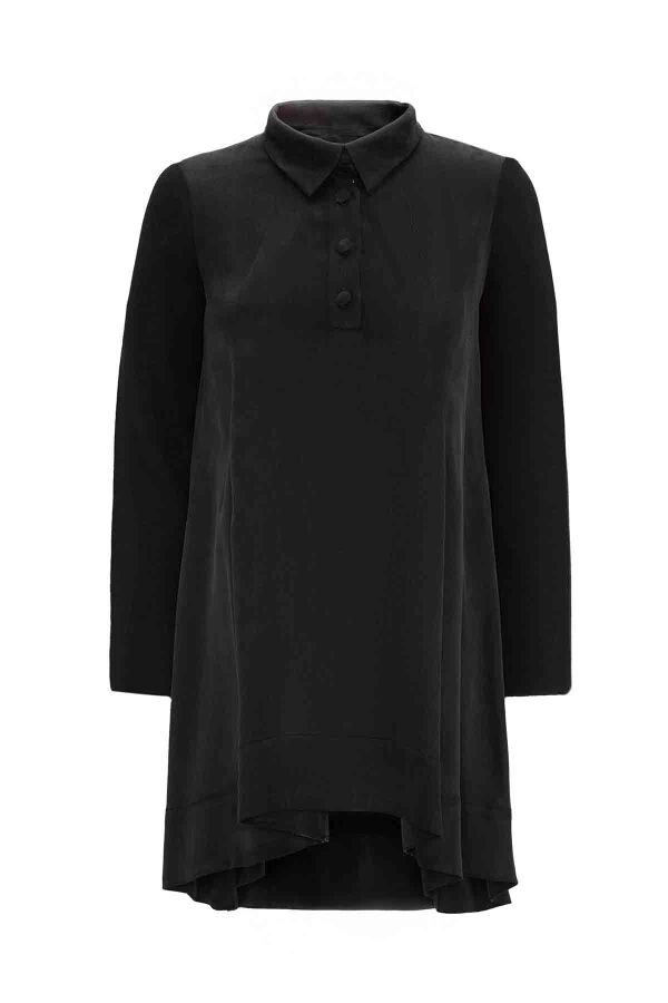 T26K-6007 Gömlek Yaka Triko-Cupro Tunik BLACK - 1