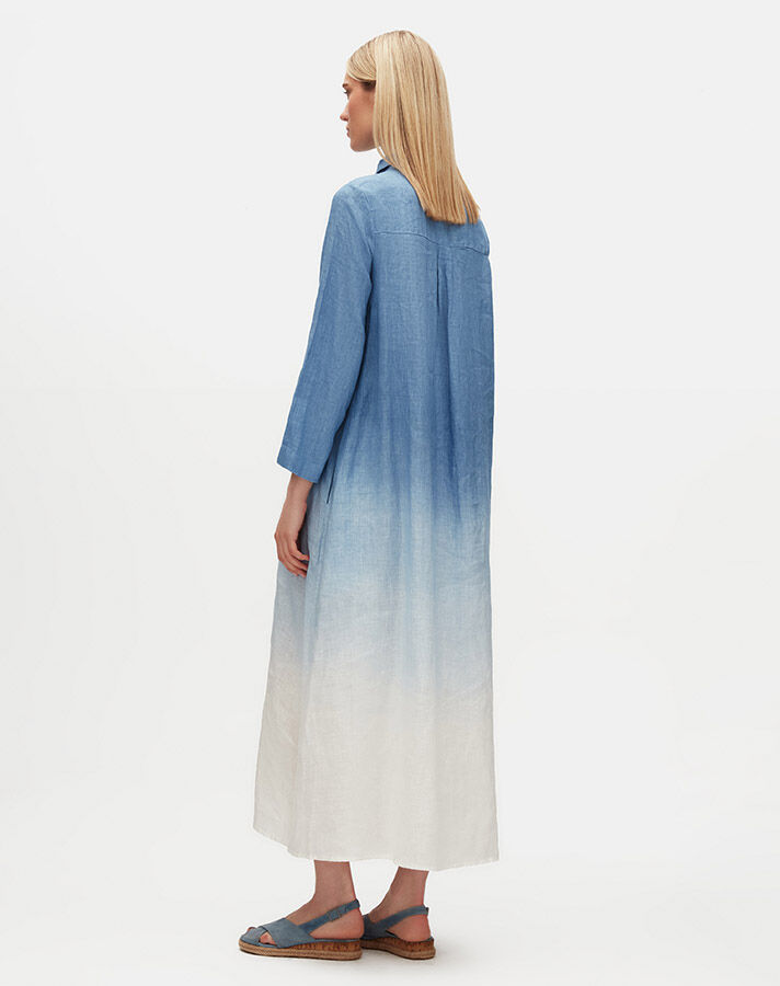 Gradient Shirt Collar Linen Dress - 5