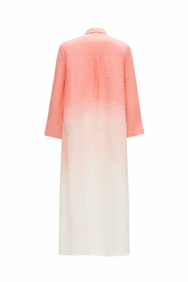 Gradient Shirt Collar Linen Dress - 3