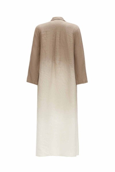 Gradient Shirt Collar Linen Dress - 7