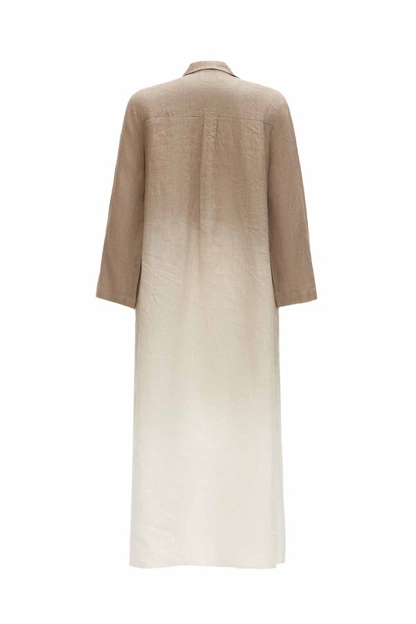 Gradient Shirt Collar Linen Dress - 7