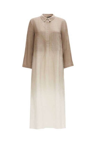 Gradient Shirt Collar Linen Dress - 6