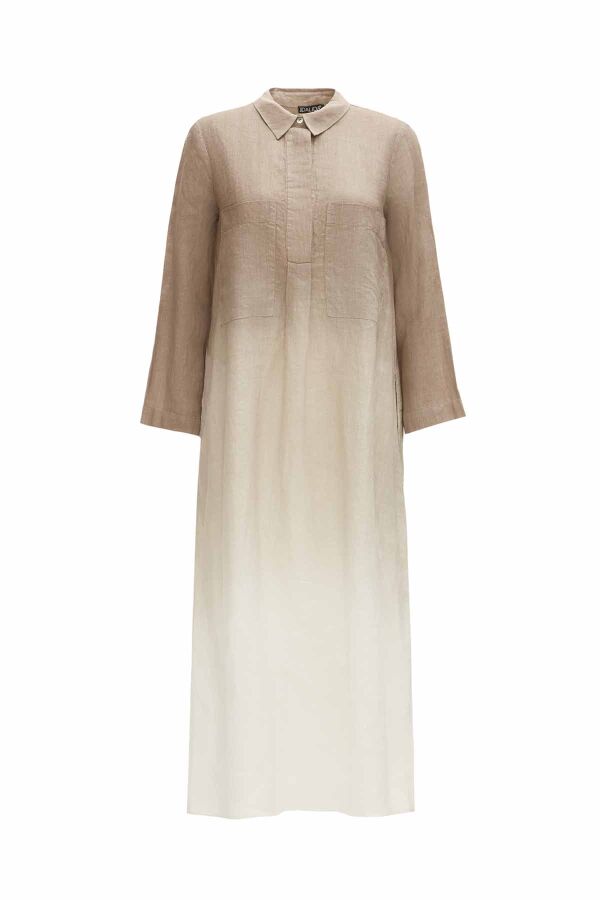 Gradient Shirt Collar Linen Dress - 6