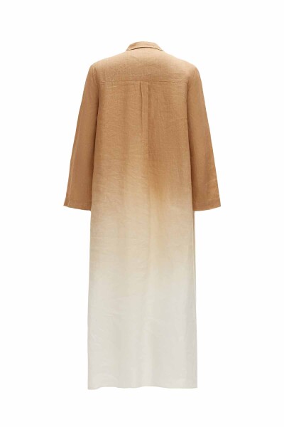 Gradient Shirt Collar Linen Dress - 8